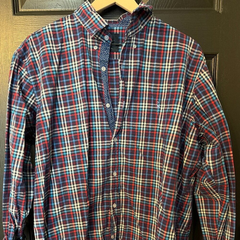 Mens Tailorbryd Dress shirt Long Sleeve Plaid Red Blue Extra Large